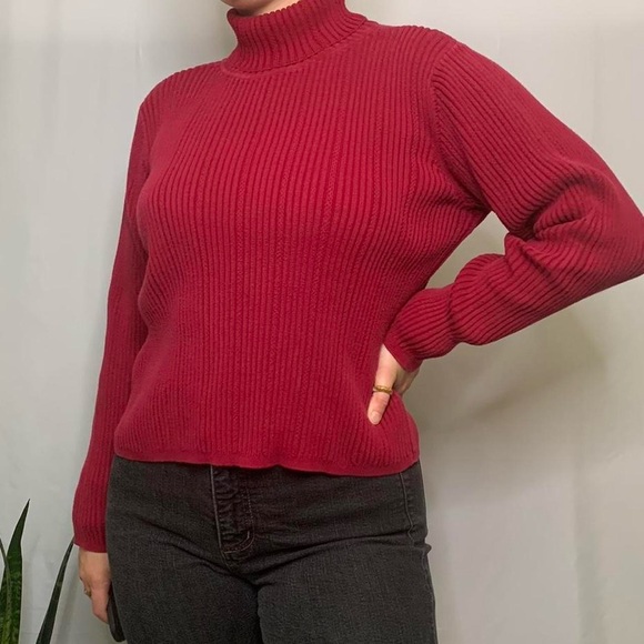 Women's Red Ribbed Turtleneck Sweater - Picture 1 of 3